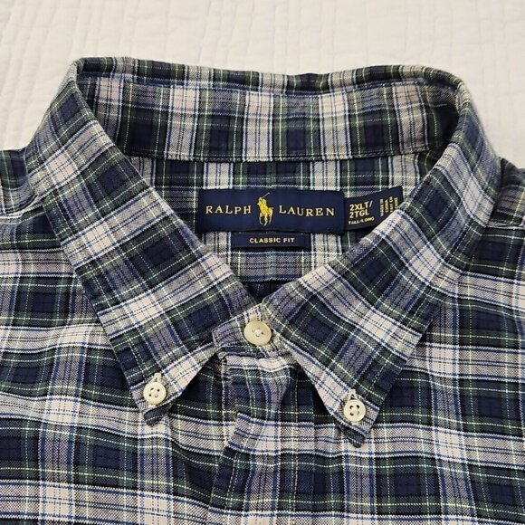 Ralph Lauren Flannel Shirt Men's 2XLT Button Down Classic Fit Green Plaid EUC LN - Picture 7 of 16